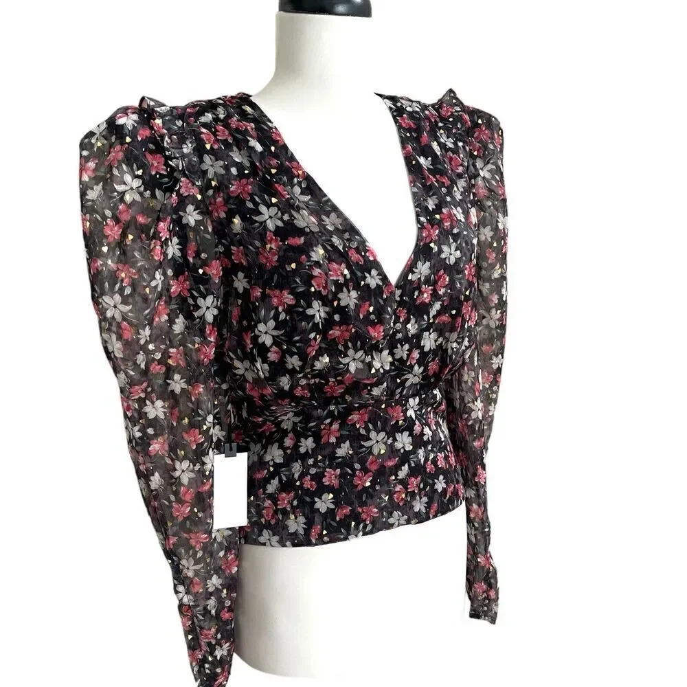 NWT ASTR Floral Top size Large Pink Gold Black glam blouse